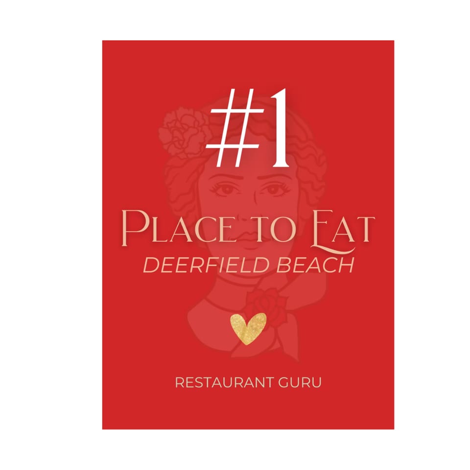 Red graphic with "#1 Place to Eat Deerfield Beach" and "Restaurant Guru" text.